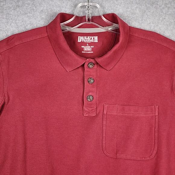 Duluth Trading Men's No Polo Shirt Short Sleeve w Pocket Relaxed Red Lrg Cotton - Picture 3 of 12